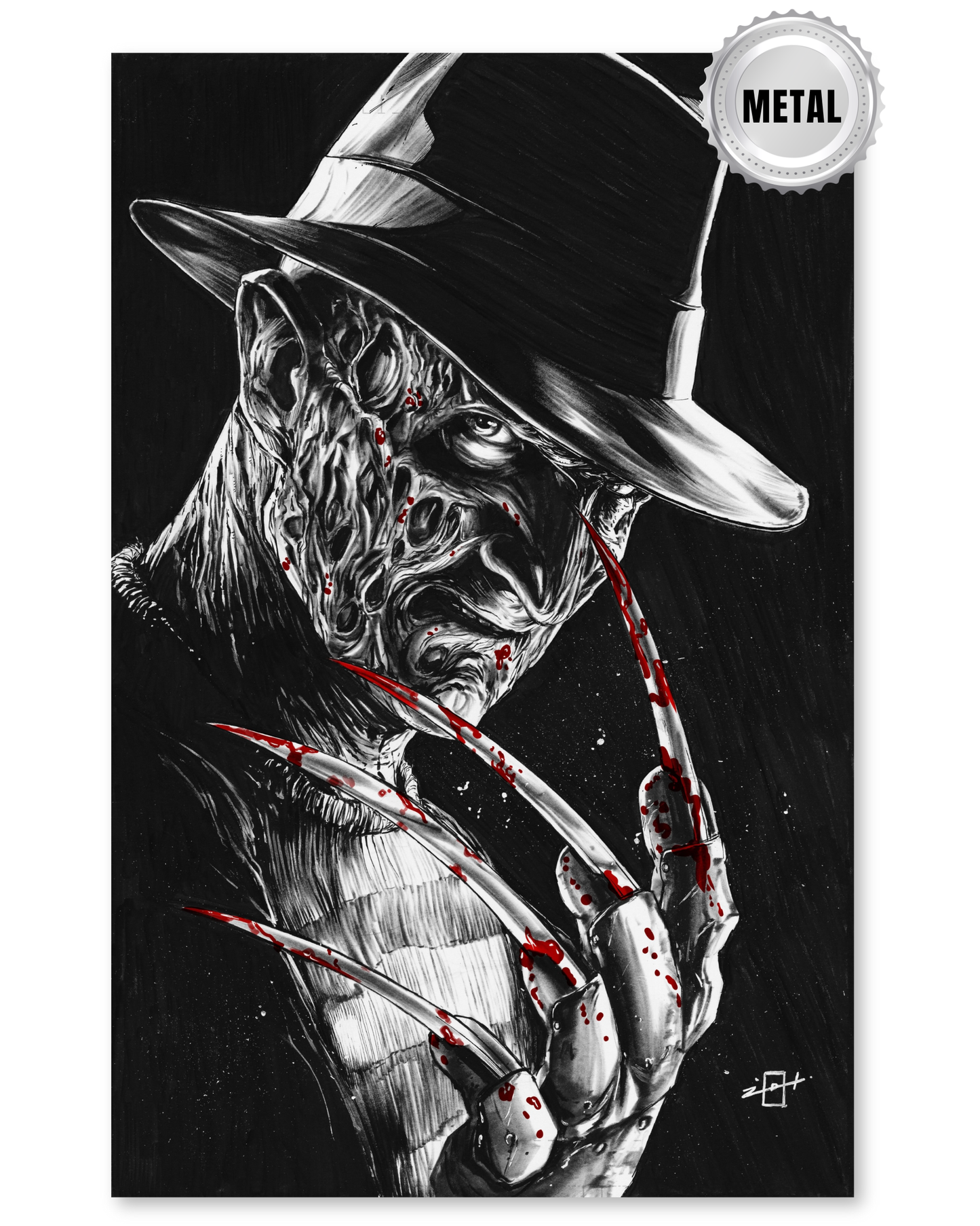 BALTIMORE COMIC-CON 2025 FREDDY KRUEGER B/W METAL JONATHAN URIBE LTD 10
