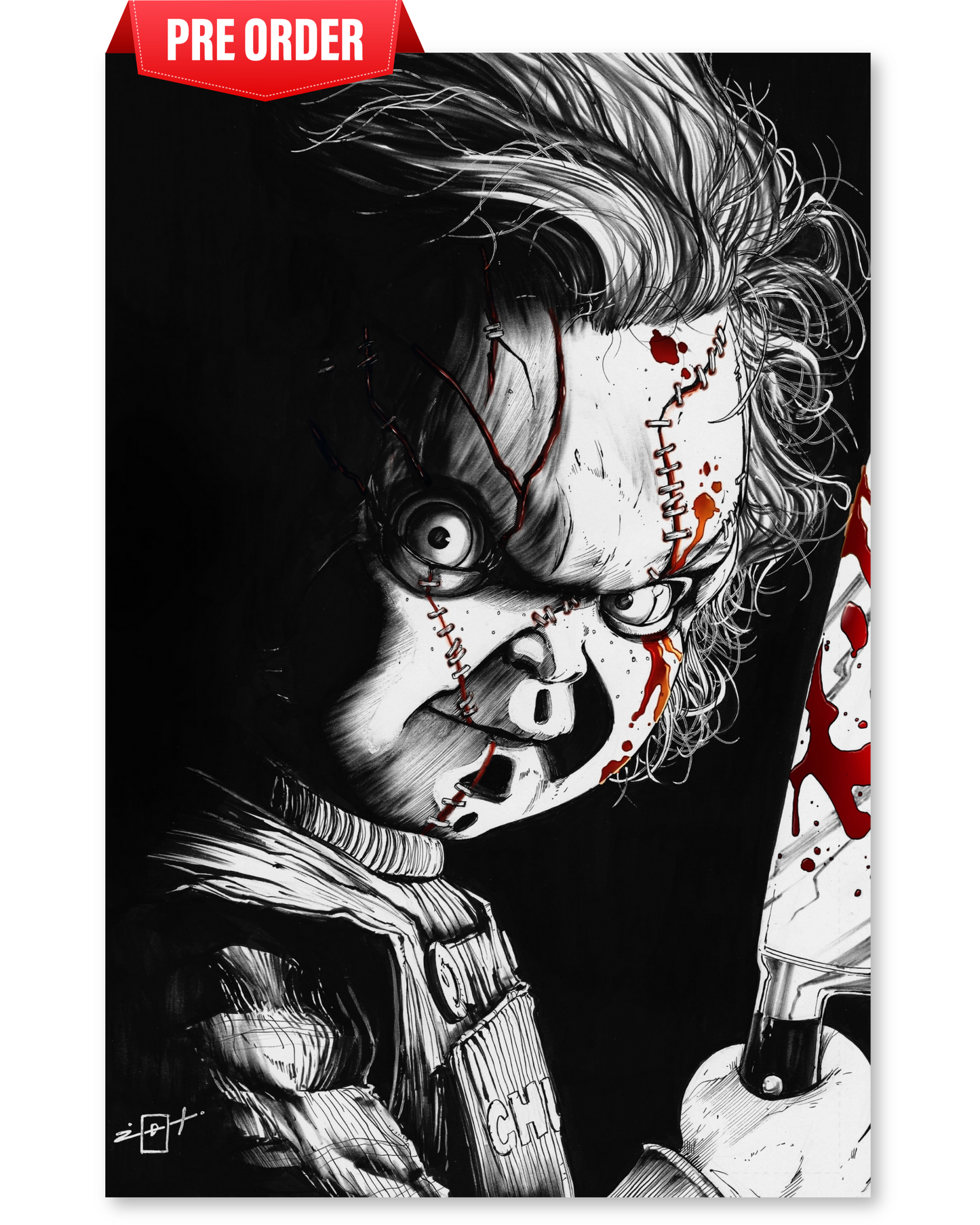 BALTIMORE COMIC-CON 2025 CHUCKY B/W EMBOSSED FOIL JONATHAN URIBE LTD 100 ~PREORDER 9/26/25~