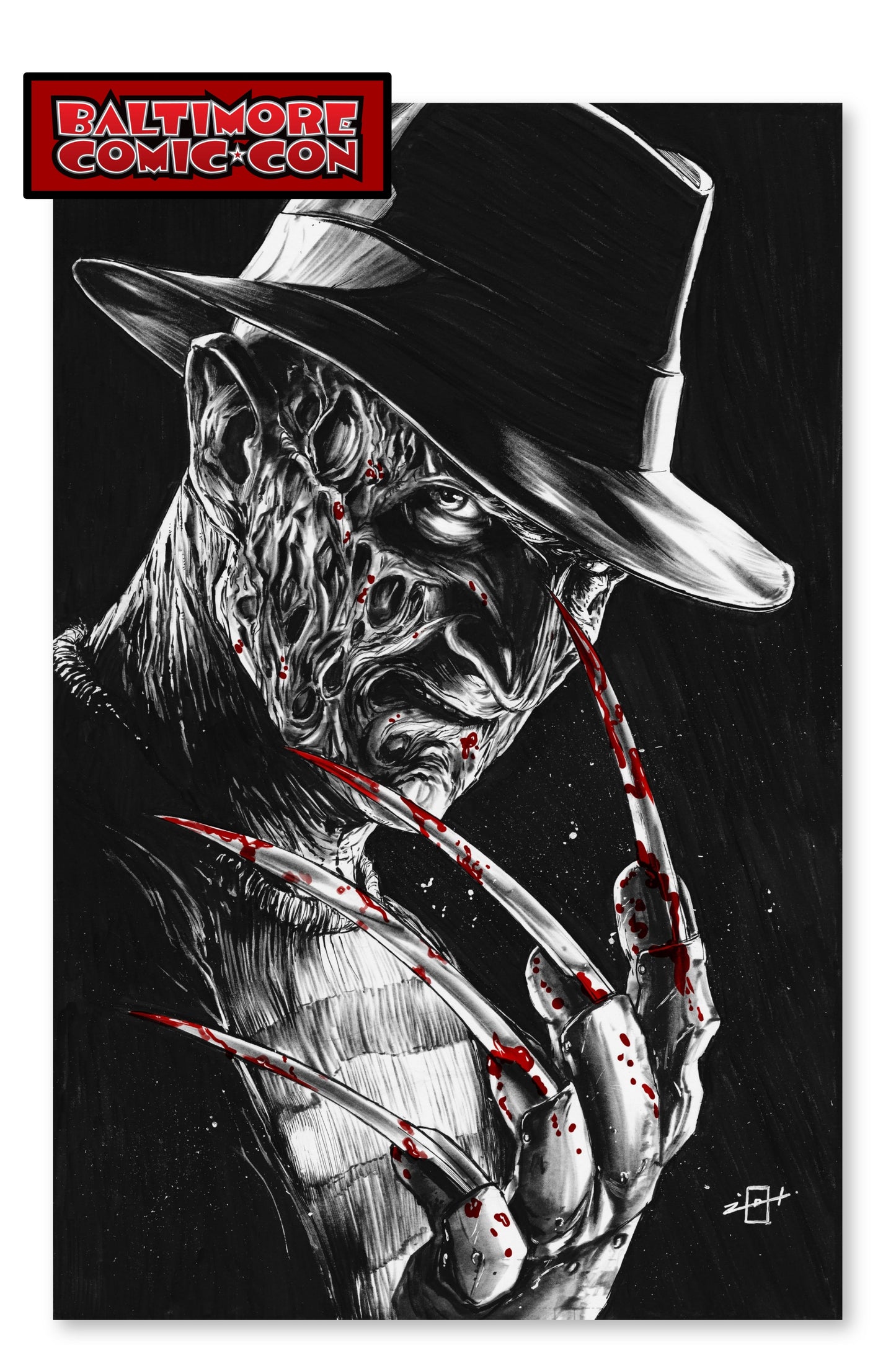 2025 BALTIMORE COMIC-CON FREDDY KRUEGER B/W EMBOSSED FOIL JONATHAN URIBE - LTD 100