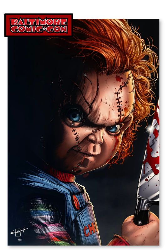 2025 BALTIMORE COMIC-CON CHUCKY EMBOSSED SPOT FOIL JONATHAN URIBE - LTD 100