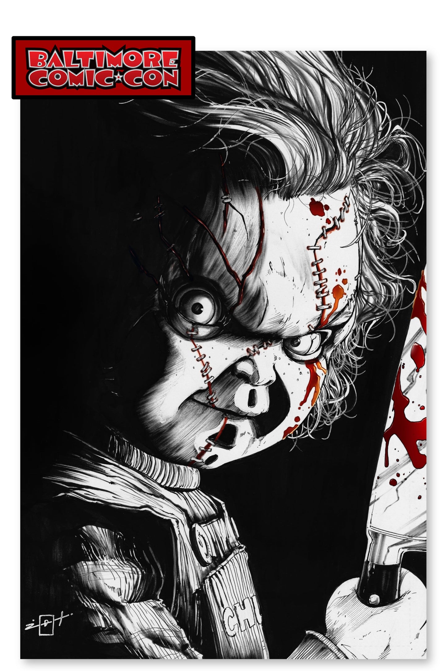 2025 BALTIMORE COMIC-CON CHUCKY B/W EMBOSSED FOIL JONATHAN URIBE - LTD 100