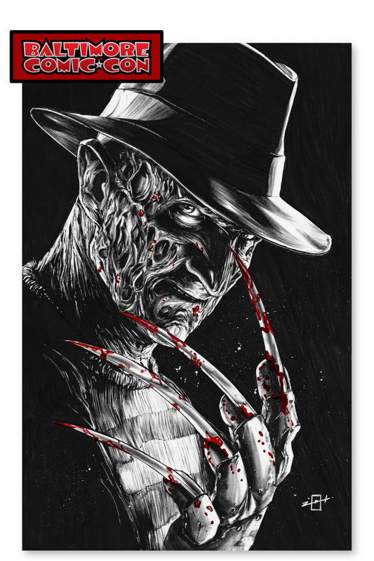 2025 BALTIMORE COMIC-CON FREDDY KRUEGER B/W EMBOSSED FOIL JONATHAN URIBE - LTD 100