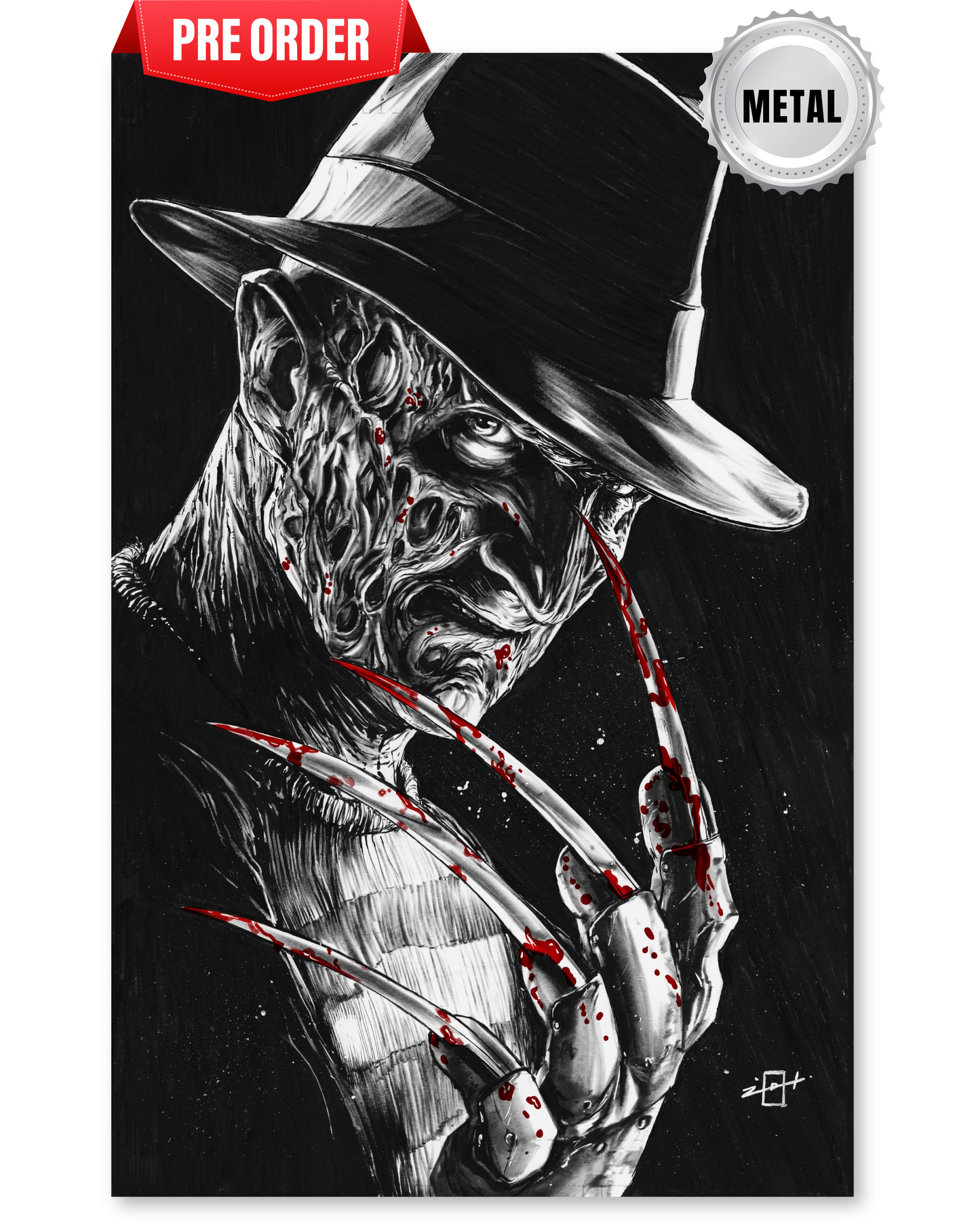 BALTIMORE COMIC-CON 2025 FREDDY KRUEGER B/W METAL JONATHAN URIBE LTD 10 ~PREORDER 9/26/25~