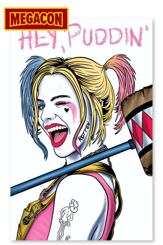 "HEY, PUDDIN'" - HARLEY EMBOSSED SPOT FOIL (COLOR SPLASH VARIANT) | 2026 MEGACON EXCLUSIVE | COVER BY SCOTT STRAKA (LTD 90)
