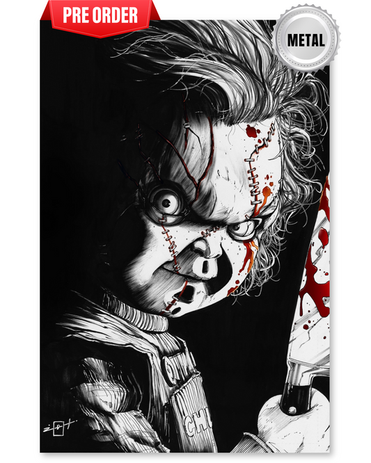 BALTIMORE COMIC-CON 2025 CHUCKY B/W METAL JONATHAN URIBE LTD 10 ~PREORDER 9/26/25~